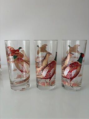 6 x REIMS France Vintage Pheasant Glasses High Ball Wild Game Birds